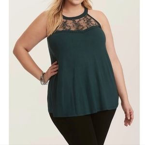 Torrid Super Soft High Lace Inset Tank Size 0 in Emerald Green